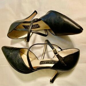Elegant Real 4” Leather Black Women's Heels Straps
